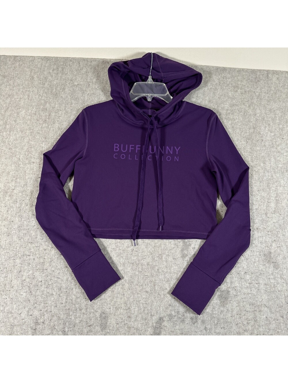 Buff Bunny Hoodie Pullover Large Purple Cropped Long Sleeve Gym Workout